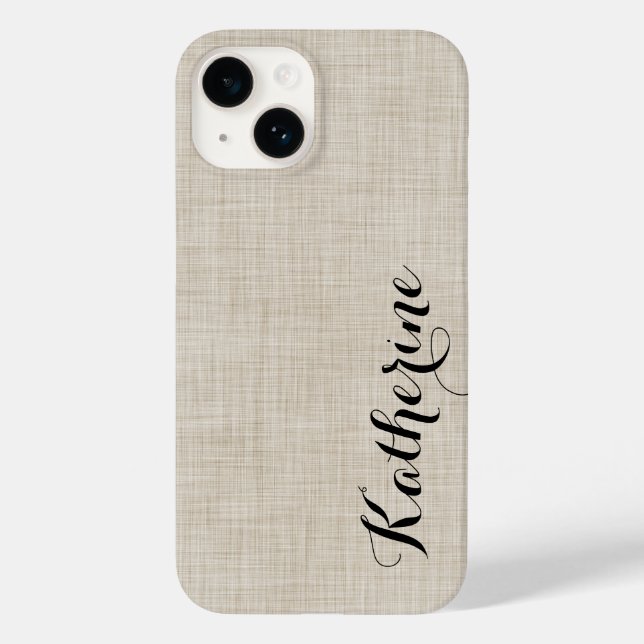 Beige Faux Linen Struktur Anpassningsbar Monogram (Baksida)