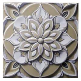 Beige Faux Relief Symmetrical Blommigt Flower Kakelplatta
