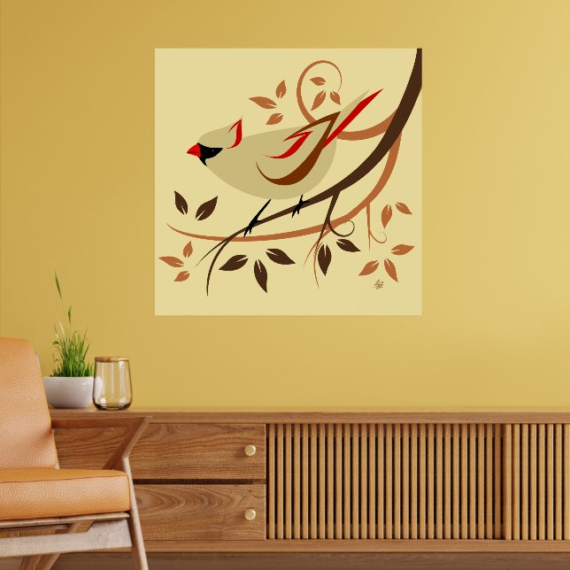 Beige Female Northern Kardinal Bird Poster (Vardagsrum 2)