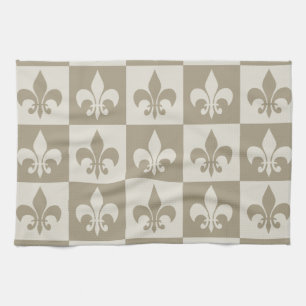 Beige Fleur de lis Kökshandduk