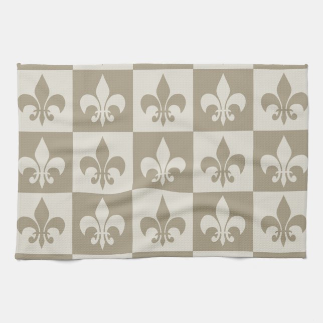 Beige Fleur de lis Kökshandduk (Horisontell)