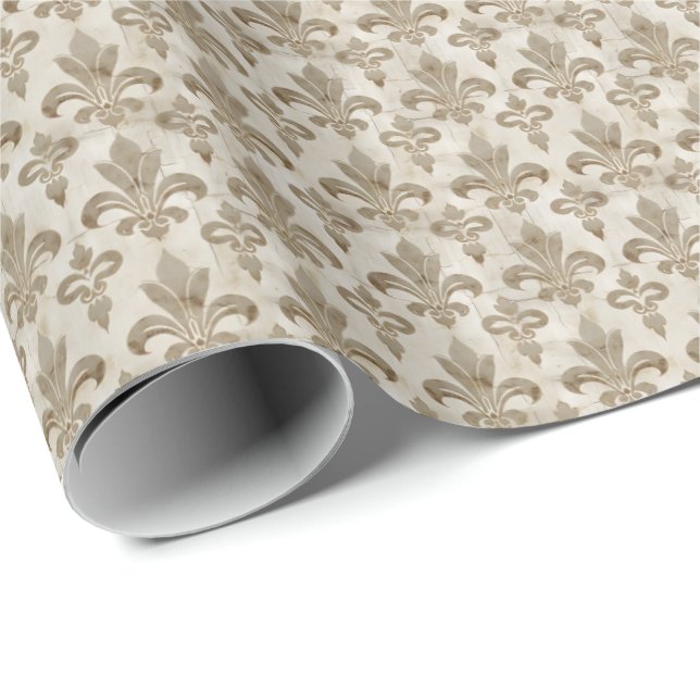 Beige Fleur De Lis Wrapping Papper Presentpapper (Rullad Hörn)