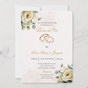 Beige flor vit Boda de oro redigerbar Inbjudningar