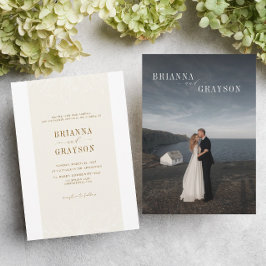 Beige Floral Elegant Minimalist Photo Back Wedding Inbjudningar