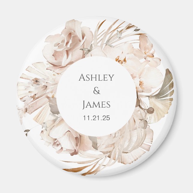 Beige floral personalized garden wedding magnet (Framsidan)