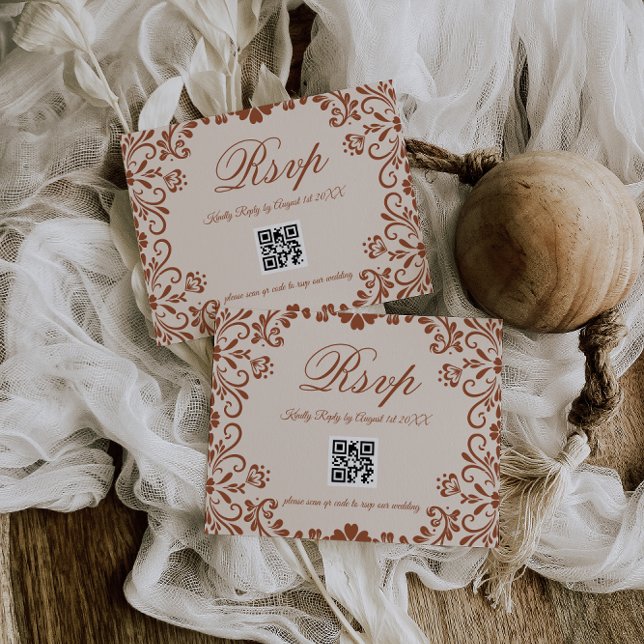 Beige Floral Wedding QR OSA Kort (Skapare uppladdad)
