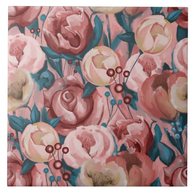 Beige Flowers Kakelplatta (Framsidan)