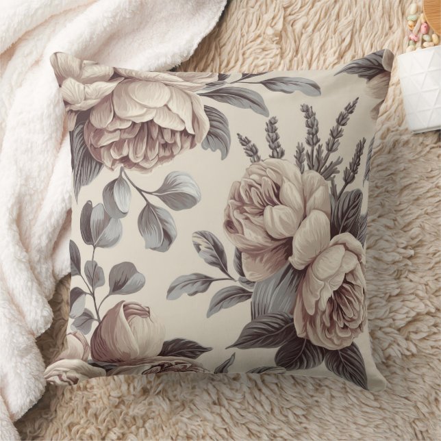 Beige Flowers Kudde (Filt)