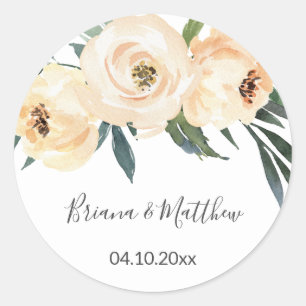 Beige Flowers Wedding Favors Runt Klistermärke
