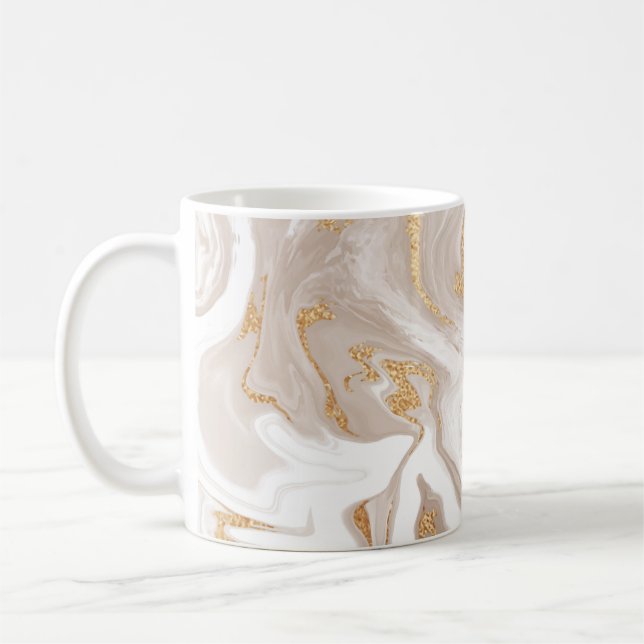 Beige flytande marmor med glitter guld kaffemugg (Vänster)