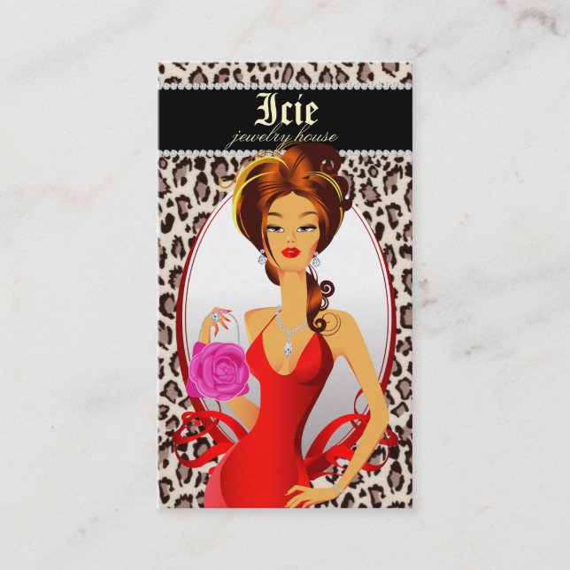 Beige för Leopard för modehandväskavisitkort röd Visitkort (Framsida)