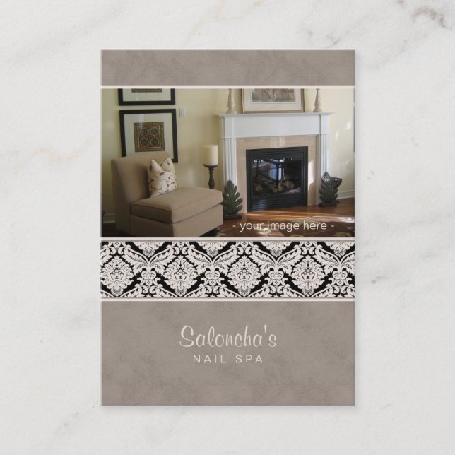 Beige för mall för salongSpavisitkort damastast Visitkort (Framsida)