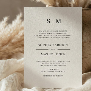 Beige Formal Classic Monogram Bröllop Inbjudningar