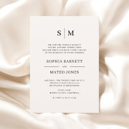 Beige Formal Classic Monogram Bröllop Inbjudningar