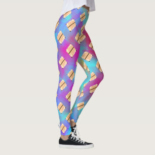 Beige former, blå till rosa cirklar eller sexhörni leggings