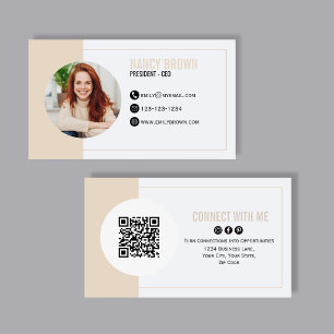 Beige Foto QR-kod Koppla Upp Dig Med Mig Minimalis Visitkort