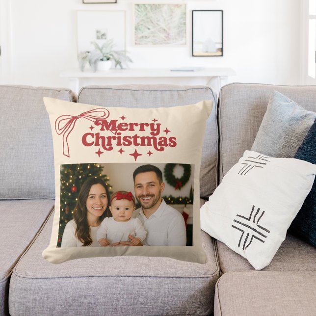 Beige fotoröd buske, handdragen jul kudde (Skapare uppladdad)