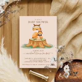Beige Fox Watercolor Mamma Pojke Shower Inbjudningar