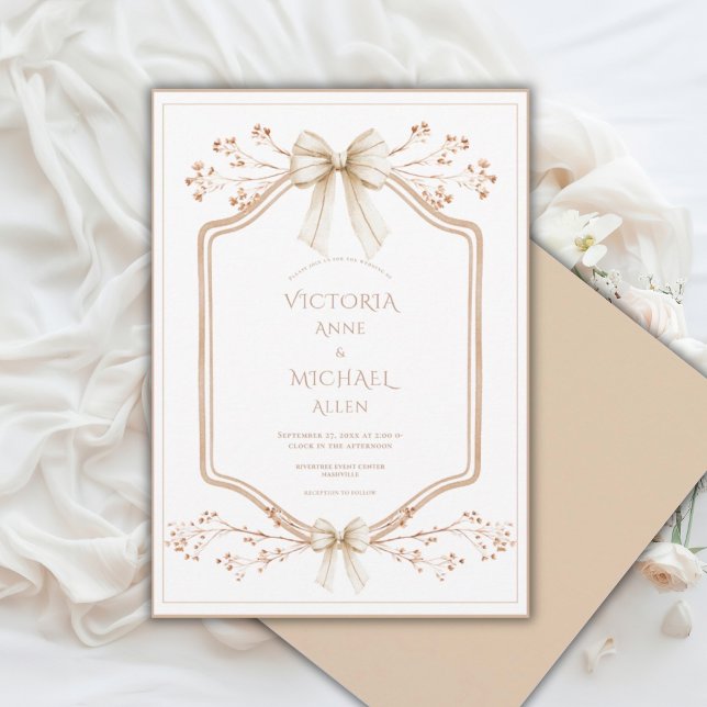 Beige Frame Floral Elegant Wedding Invitation Inbjudningar (Skapare uppladdad)