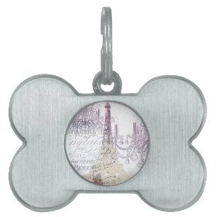 Beige fransk scripts chandelier paris eiffel torn ID-bricka husdjur
