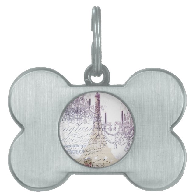Beige fransk scripts chandelier paris eiffel torn ID-bricka husdjur (Framsidan)