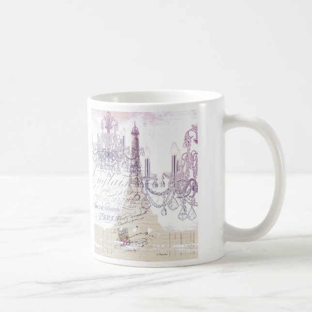 Beige fransk scripts chandelier paris eiffel torn kaffemugg (Höger)