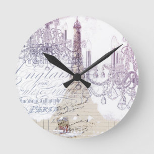 Beige fransk scripts chandelier paris eiffel torn rund klocka