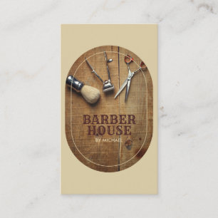 Beige frisör Rustik Trä BarberShop Visitkort