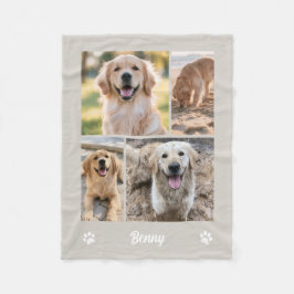 Beige Fyrfotografihund Collage Minnessak Fleecefilt