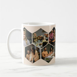Beige Geometric Hexagon Photo Collage Coffee Mug Kaffemugg