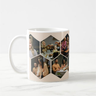 Beige Geometric Hexagon Photo Collage Coffee Mug Kaffemugg