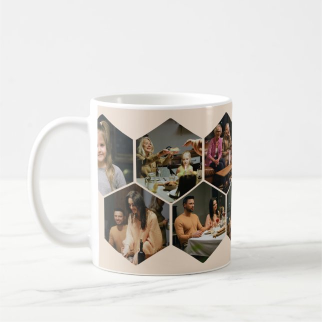 Beige Geometric Hexagon Photo Collage Coffee Mug Kaffemugg (Vänster)