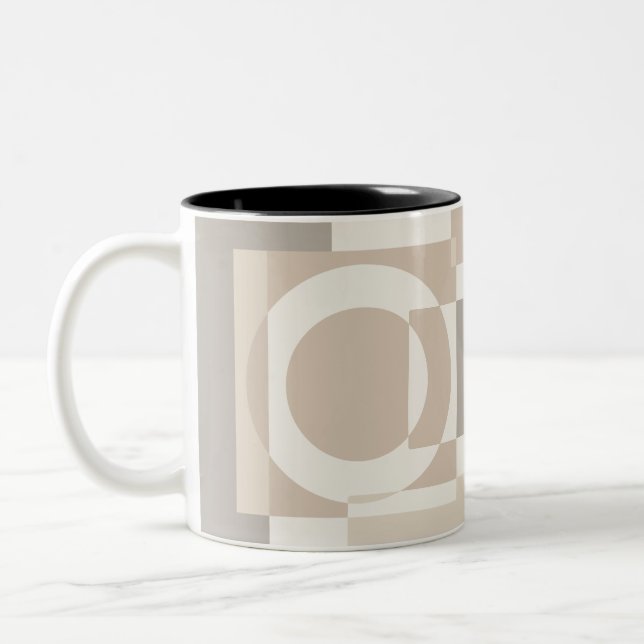 Beige Geometriska Block Minimalistisk Två-Tonad Mugg (Vänster)
