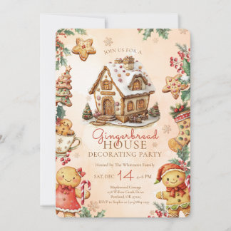 Beige Gingerbread House Christmas Decorating Party Inbjudningar