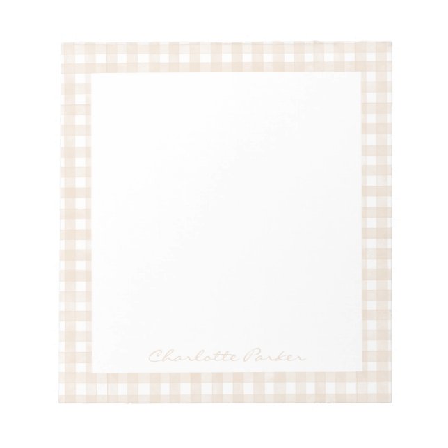 Beige Gingham Anpassat Namn Anteckningsblock (Framsida)