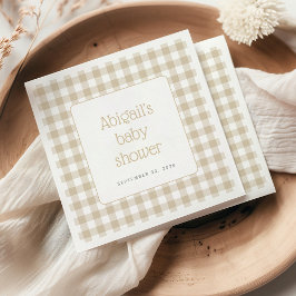 Beige Gingham Check Rustic Baby Shower Pappersservett