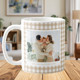 Beige Gingham Custom Photo Kaffemugg