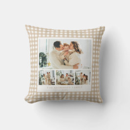 Beige Gingham Familjefotokollage Kudde