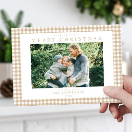 Beige Gingham julfoto Julkort