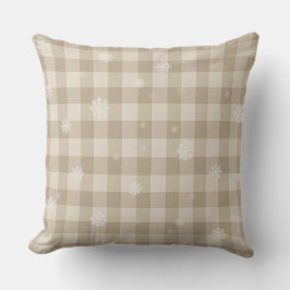 Beige Gingham Karo Snöflinga Kastkudde – Varm Kudde