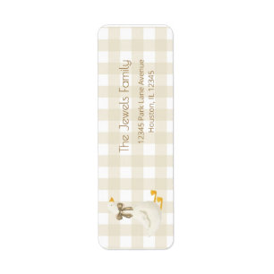 Beige Gingham Liten Gås Returadress Etikett