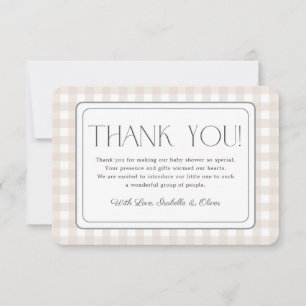Beige Gingham Neutralt Baby Shower Tack för ditt k Inbjudningar