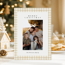 Beige Gingham Play Photo God jul Helgdag Julkort