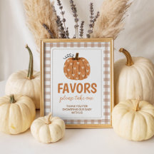 Beige Gingham Pumpa 8x10 Bordsskylt för Favoriter