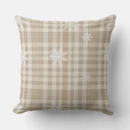 Beige Gingham Snöflinga Kastkudde – Mysig Neutral Kudde