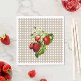 Beige Gingham & Strawbär Luncheon Pappersservett