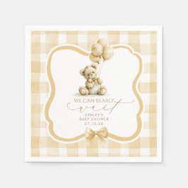 Beige Gingham Teddybjörn Neutralt Bebisbad Pappersservett