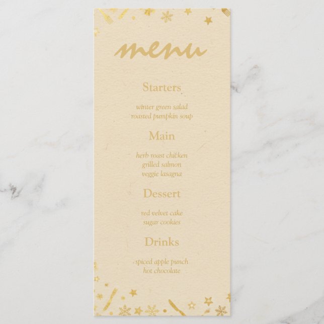 Beige Gold Christmas Party Menu with Fine Accents Meny (Framsida)