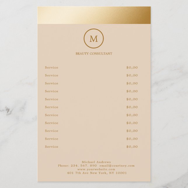 Beige Gold Stripe Monogramm Circle Flyer (Framsidan)