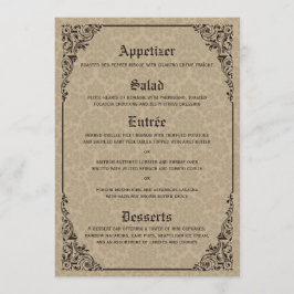 Beige Gothic Victorian Damask Wedding Menu Meny